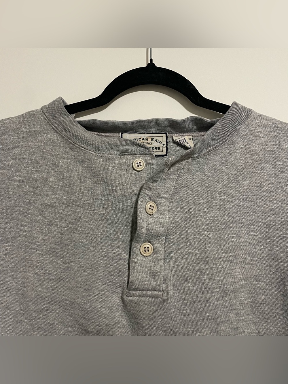 Y2K American Eagle Henley Gray Pullover Sweatshirt Size Large Vintage
